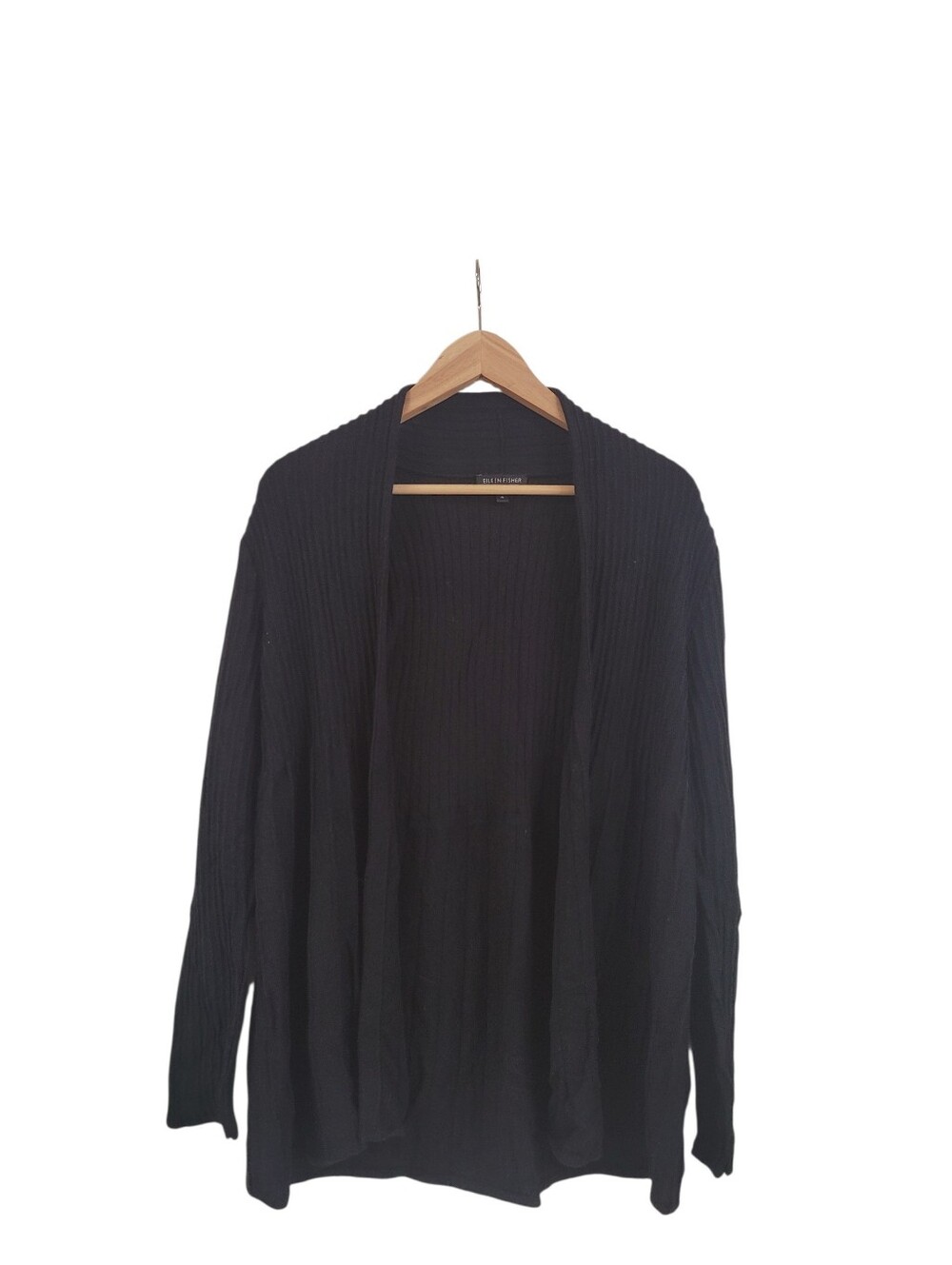 NWOT Eileen Fisher Black 100% Wool Lightweight Cardigan Sweater Medium - Picture 3 of 7